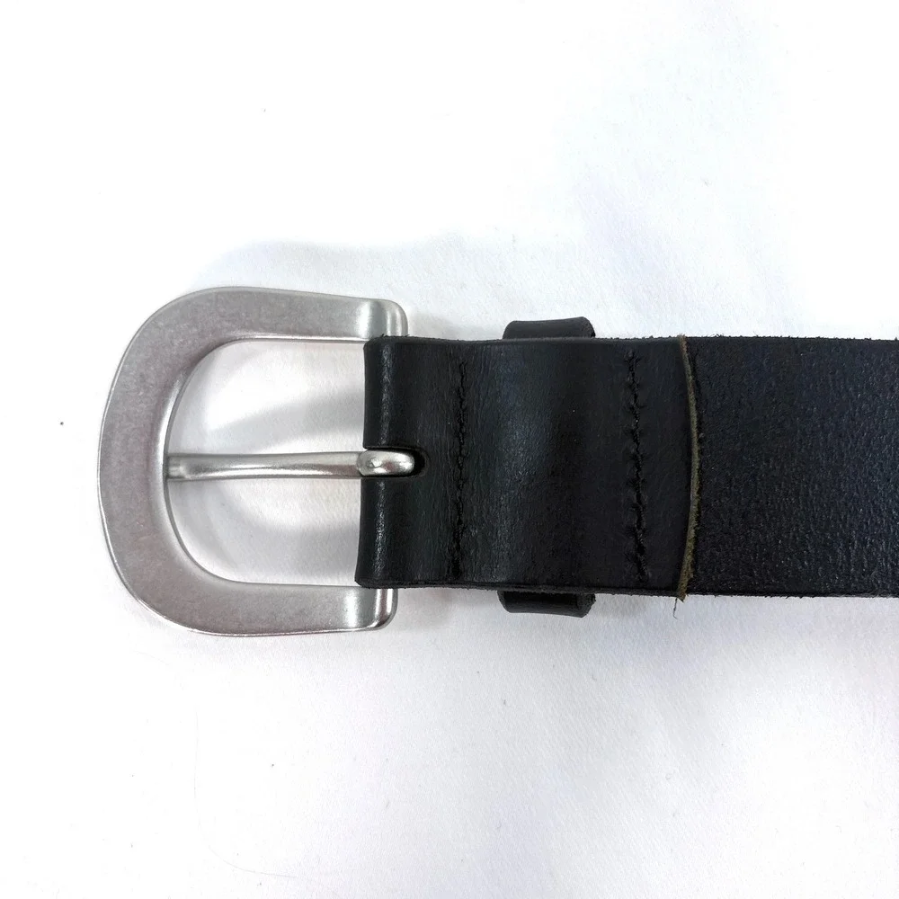 Eddie Bauer Belt Black Genuine Leather Made in USA Silver Buckle Size L